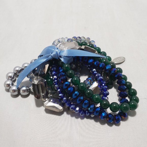 Ali khan 8pc multi blue green  color stone stretch bracelet - Picture 2 of 3